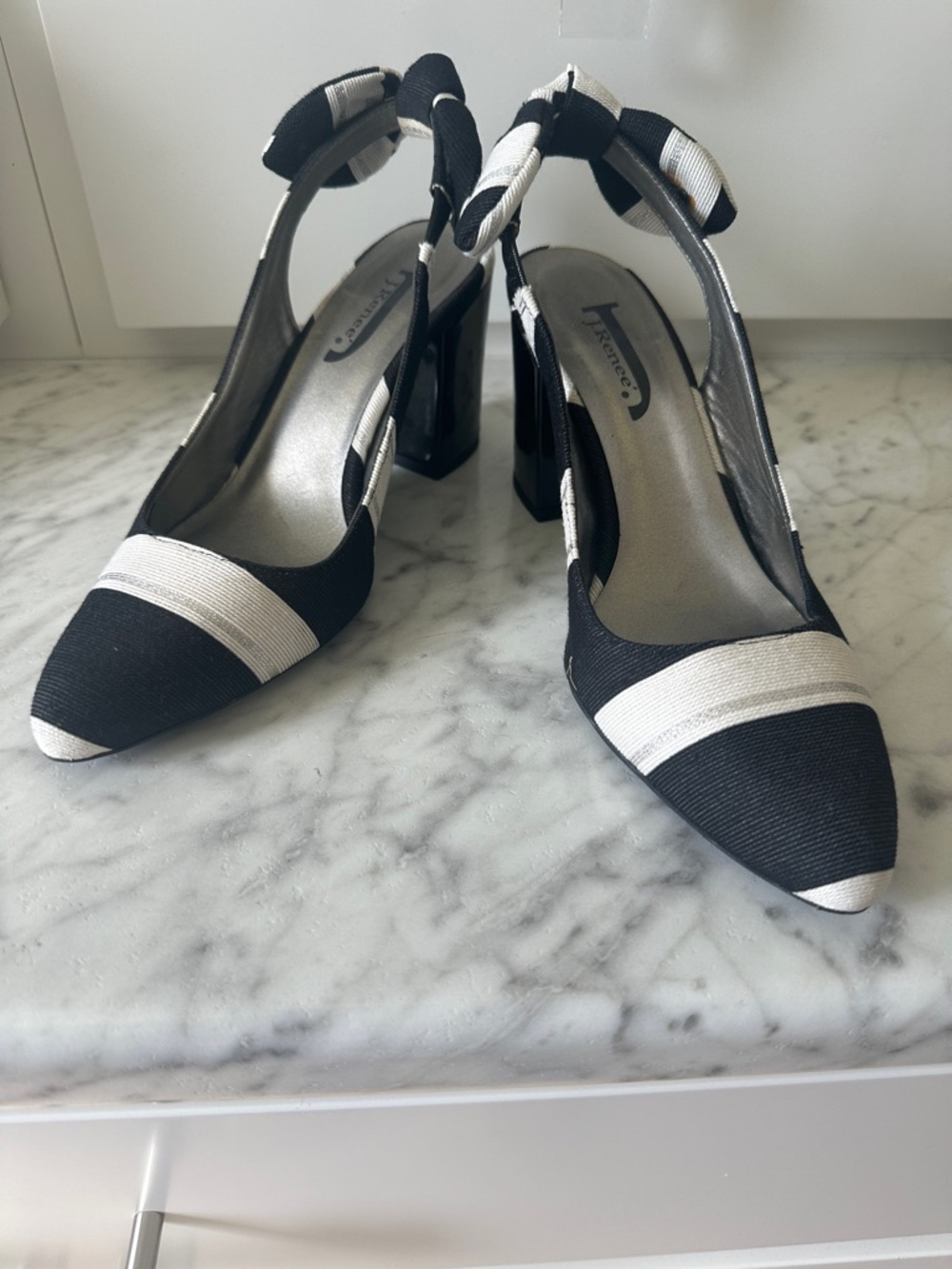 J.Renee Black and White Striped Slingback Block Heels